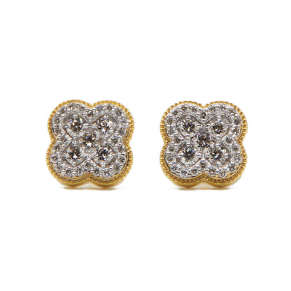 14k Solid Gold 10mm Lab Diamond 3D Cluster Clover Earrings