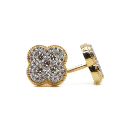 14k Solid Gold 10mm Lab Diamond 3D Cluster Clover Earrings