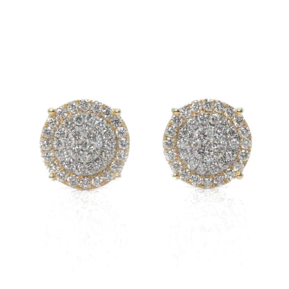 14k Solid Gold 10mm Lab Diamond 3D Cluster Earrings