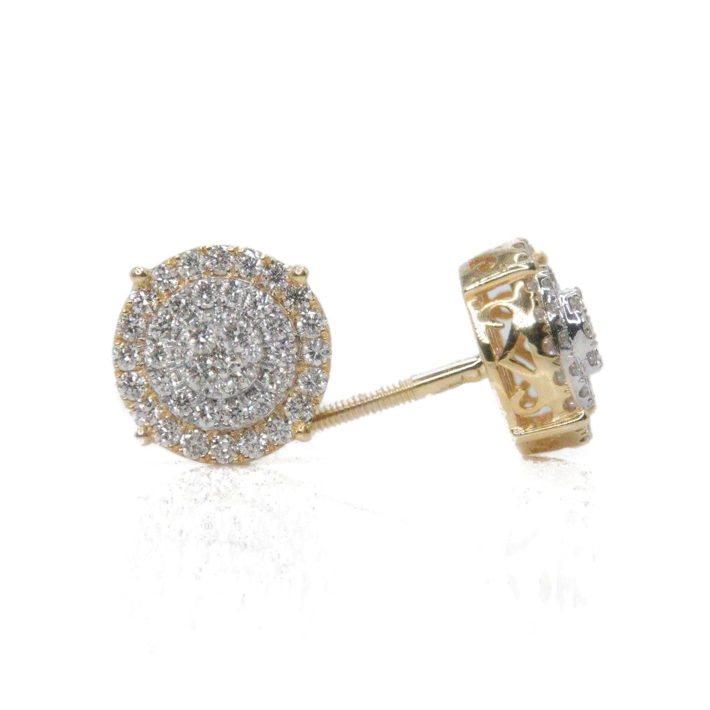 14k Solid Gold 10mm Lab Diamond 3D Cluster Earrings