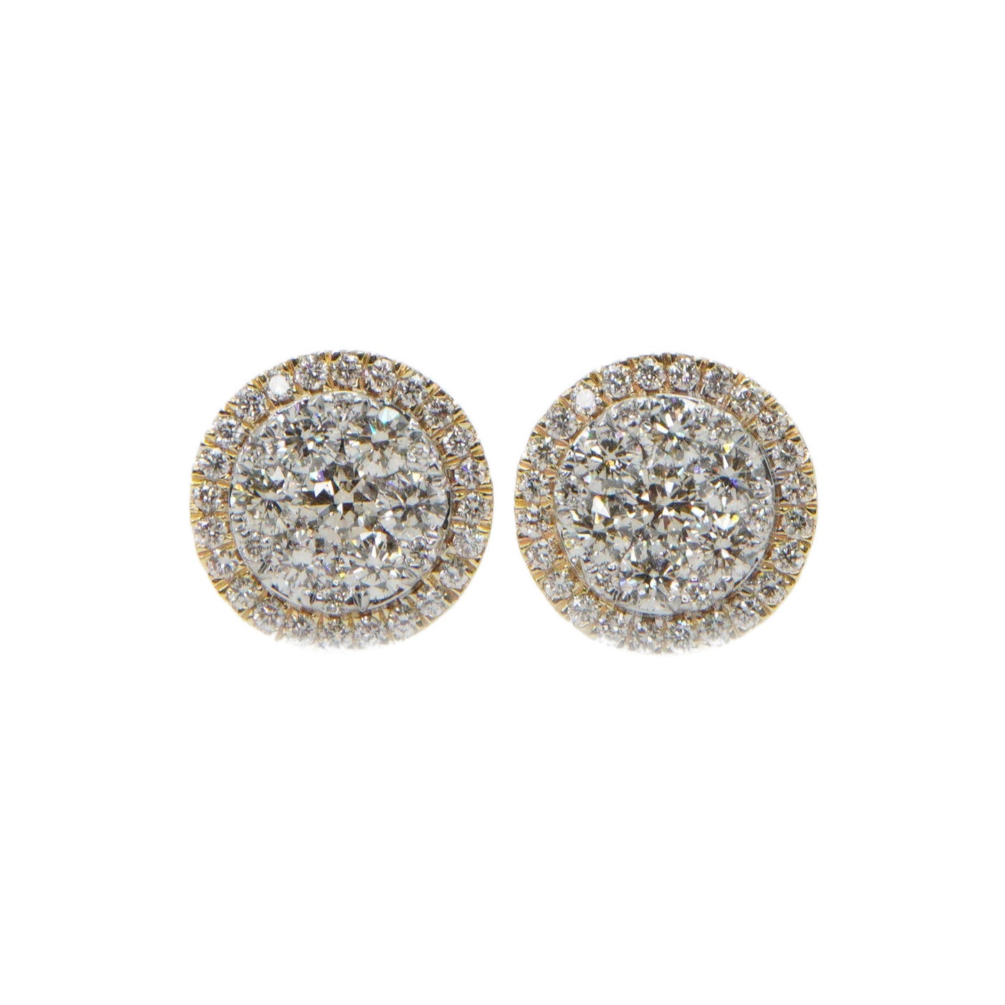 14k Solid Gold 10mm Lab Diamond 3D XL Cluster Earrings