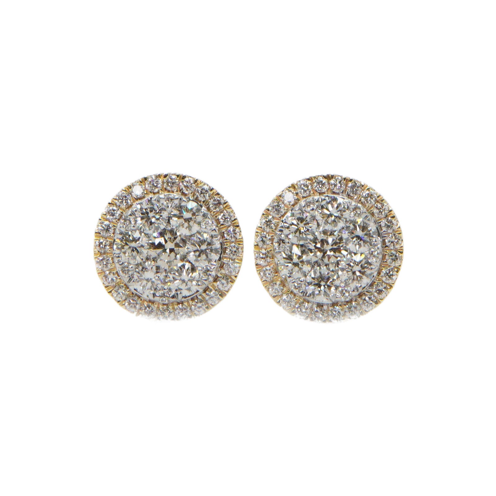 14k Solid Gold 10mm Lab Diamond 3D XL Cluster Earrings