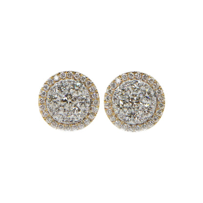 14k Solid Gold 10mm Lab Diamond 3D XL Cluster Earrings
