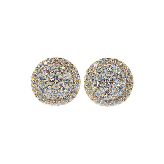 14k Solid Gold 10mm Lab Diamond 3D XL Cluster Earrings