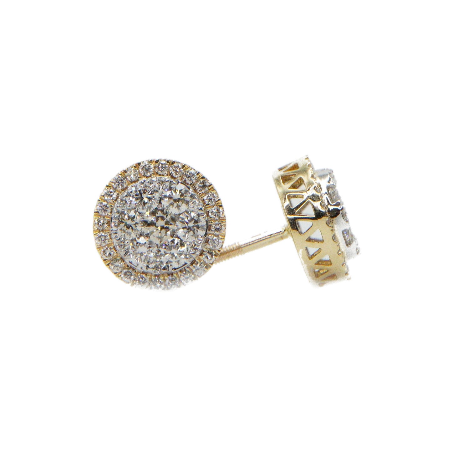 14k Solid Gold 10mm Lab Diamond 3D XL Cluster Earrings