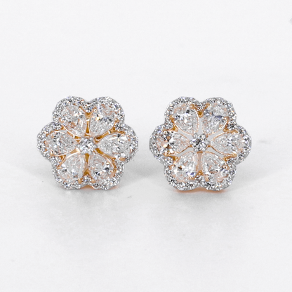 14k Solid Gold 11.5mm Lab Diamond Flower Earrings