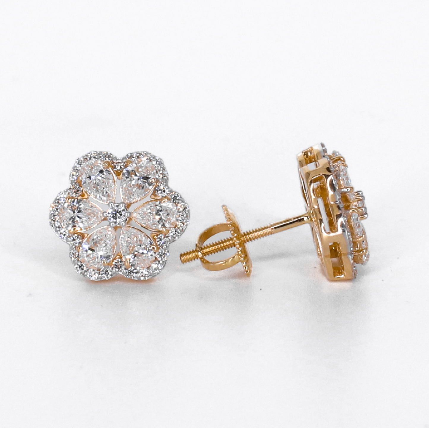 14k Solid Gold 11.5mm Lab Diamond Flower Earrings
