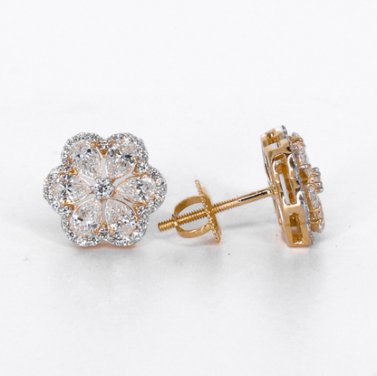 14k Solid Gold 11.5mm Lab Diamond Flower Earrings