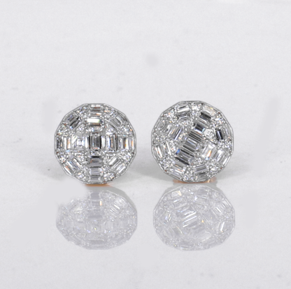 14k Solid Gold 11mm Lab Diamond Baguette Earrings
