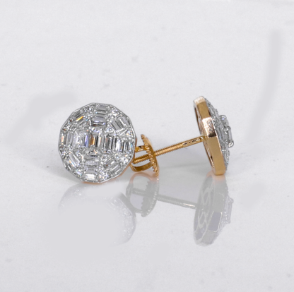 14k Solid Gold 11mm Lab Diamond Baguette Earrings