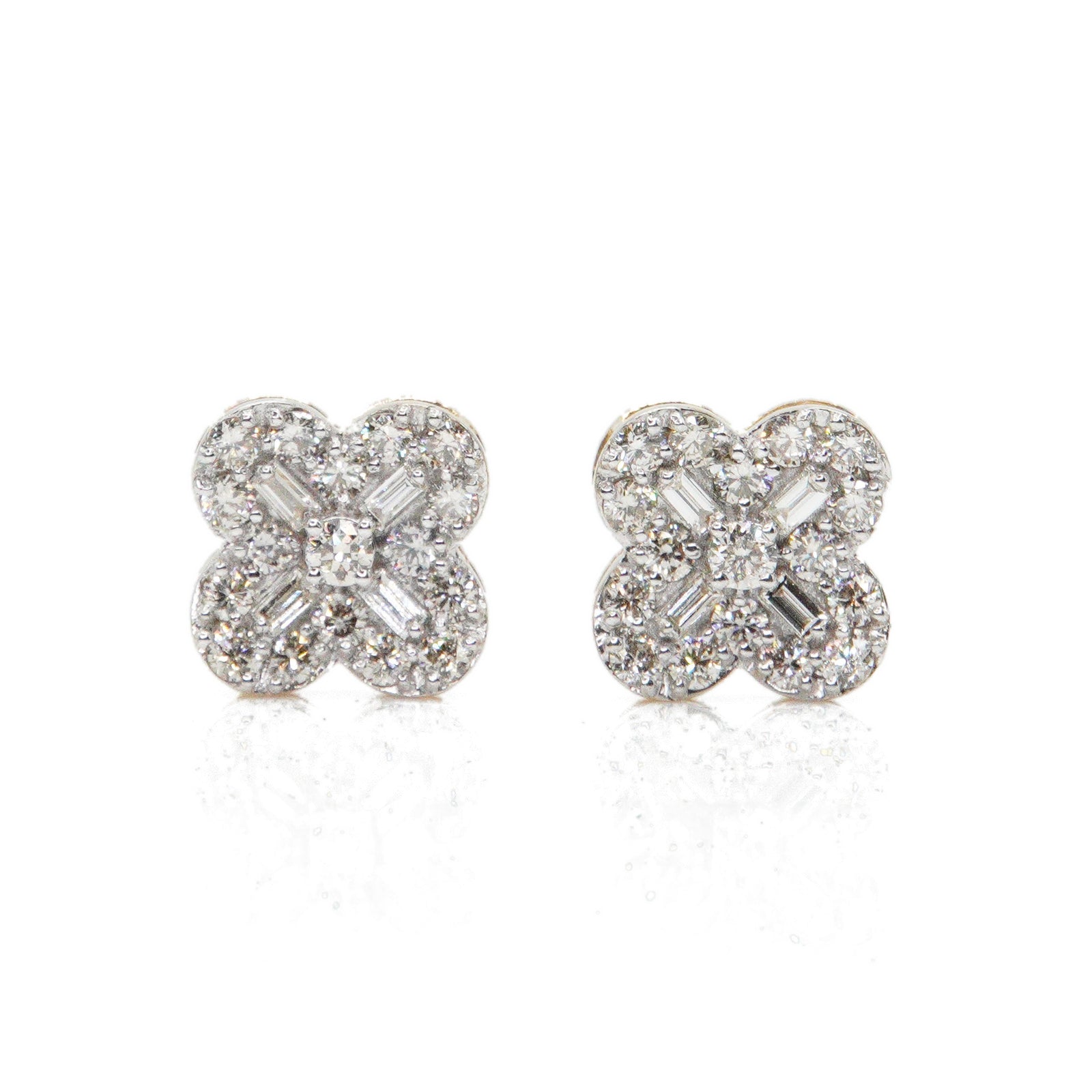 14k Solid Gold 11mm Lab Diamond Clover Earrings