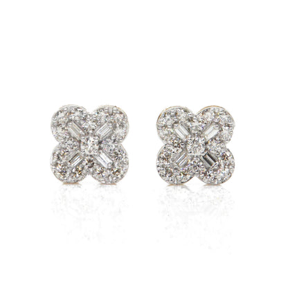 14k Solid Gold 11mm Lab Diamond Clover Earrings