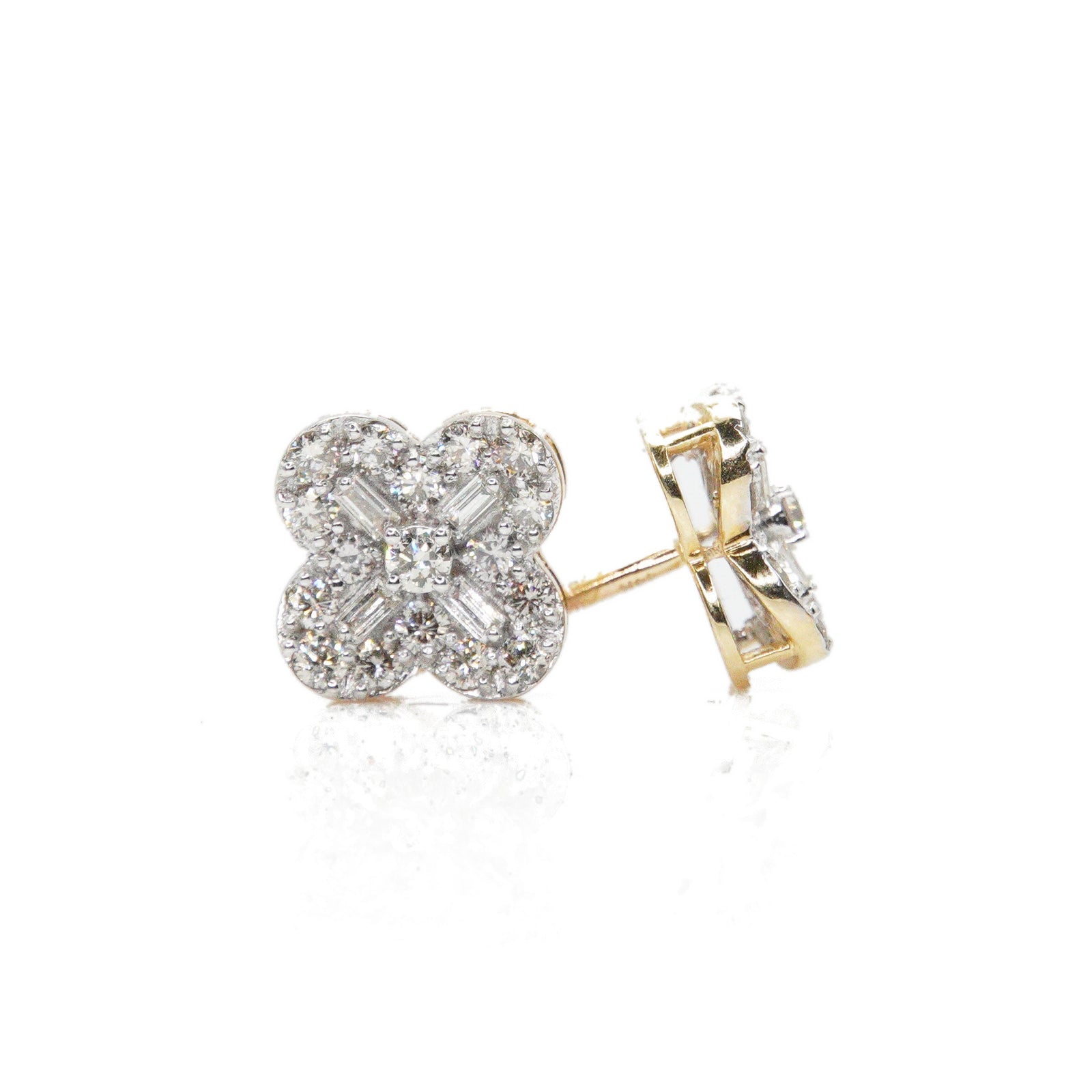 14k Solid Gold 11mm Lab Diamond Clover Earrings
