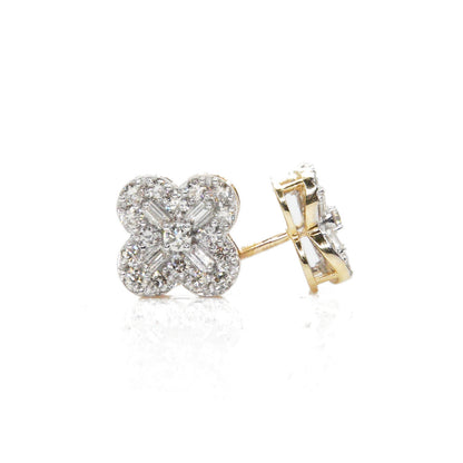 14k Solid Gold 11mm Lab Diamond Clover Earrings