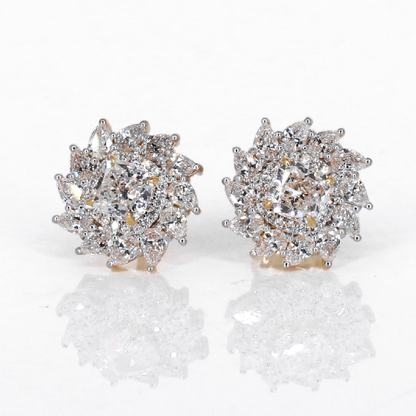 14k Solid Gold 12.5mm Lab Diamond Sunflare Earrings