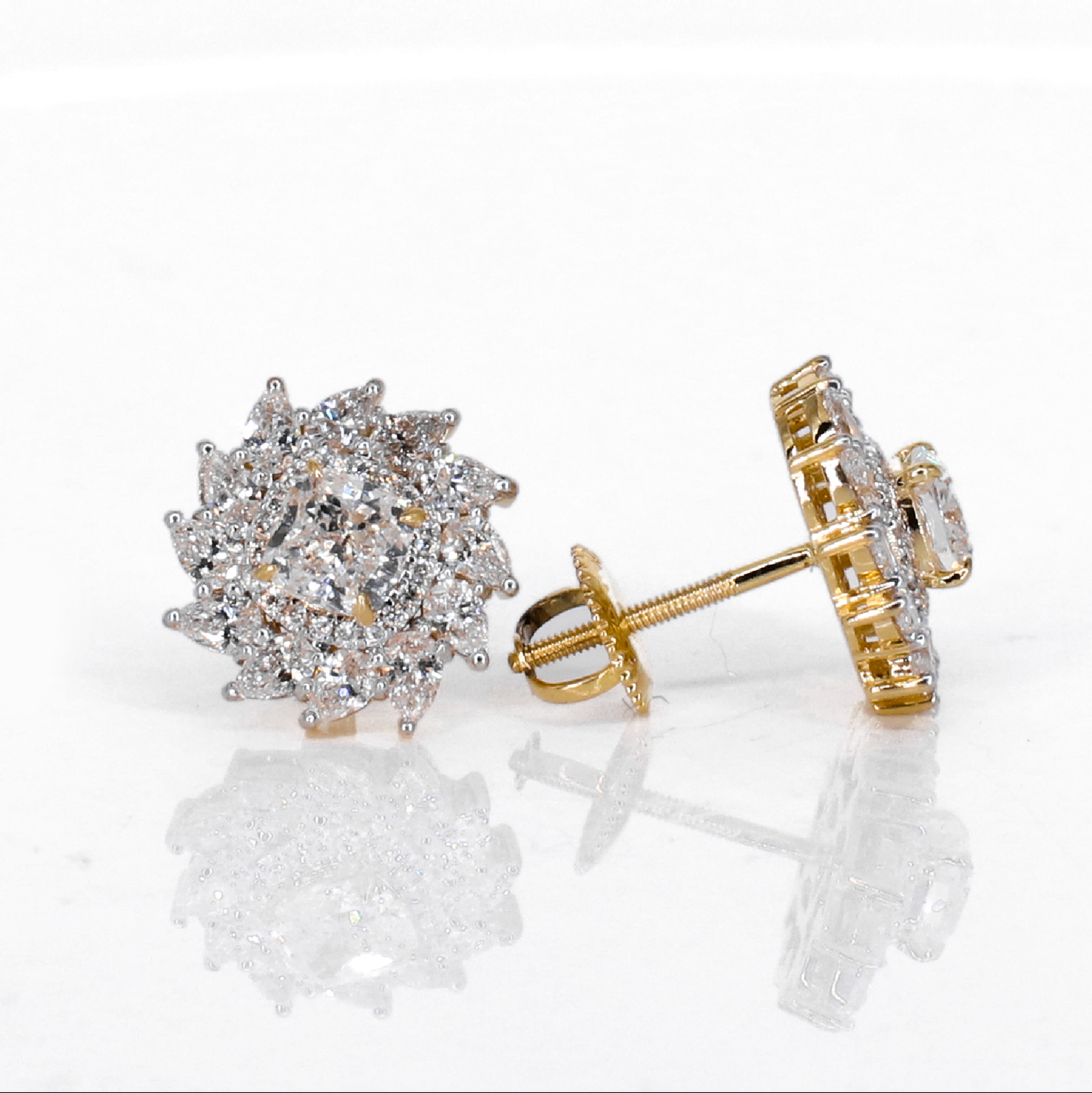 14k Solid Gold 12.5mm Lab Diamond Sunflare Earrings