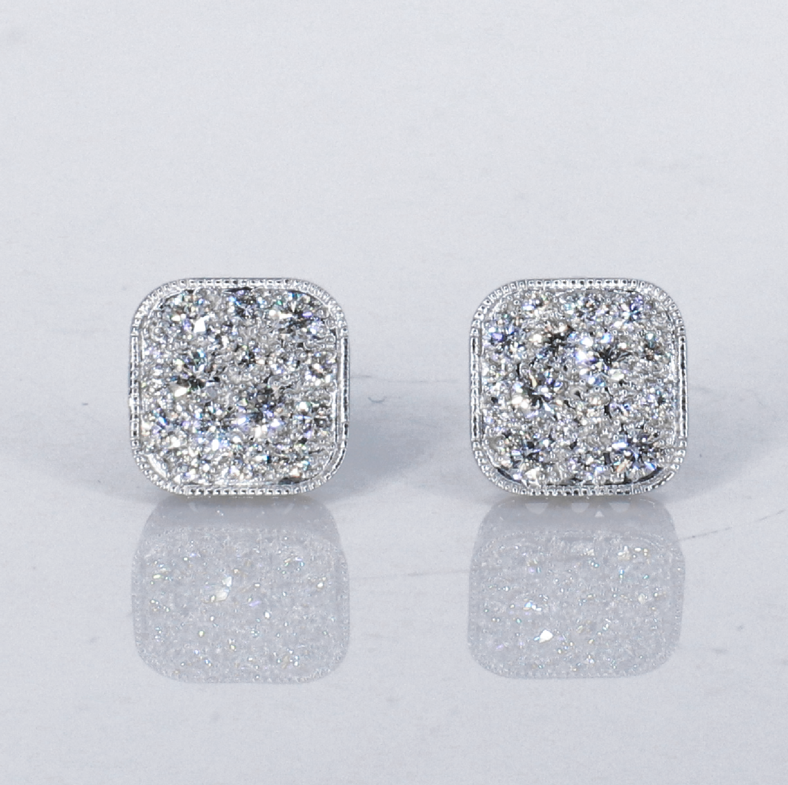 14k Solid Gold 12mm Lab Diamond Square Earrings