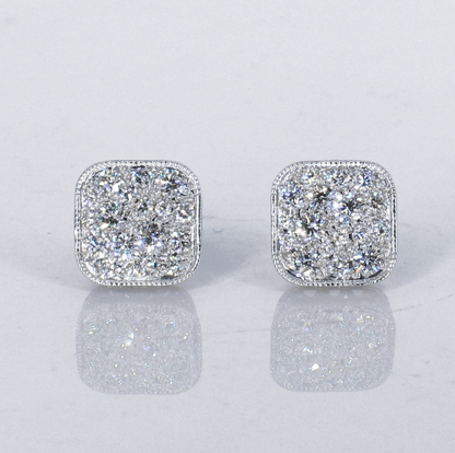 14k Solid Gold 12mm Lab Diamond Square Earrings