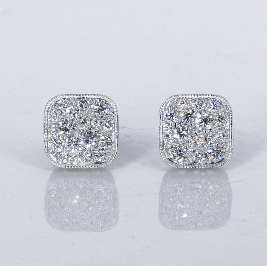14k Solid Gold 12mm Lab Diamond Square Earrings