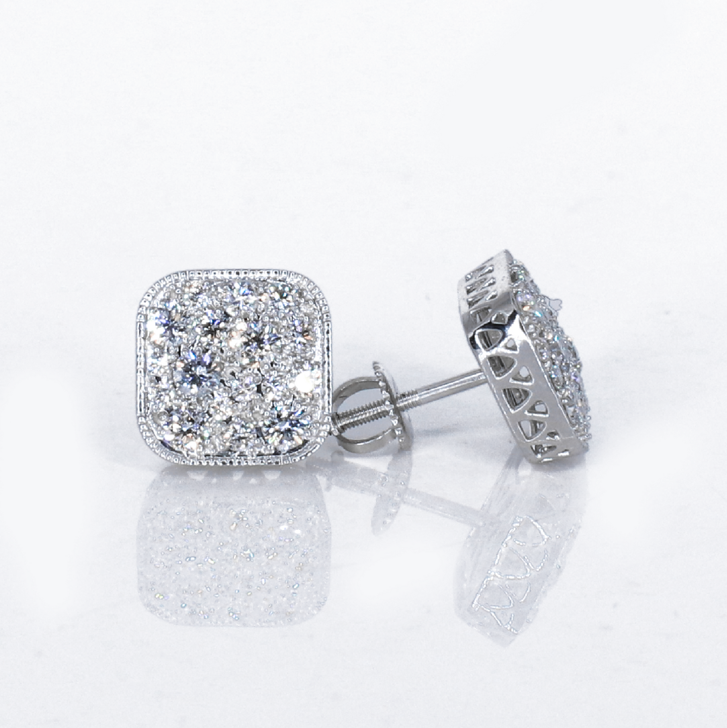 14k Solid Gold 12mm Lab Diamond Square Earrings