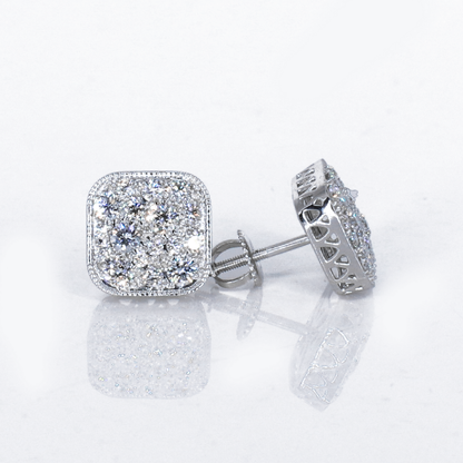 14k Solid Gold 12mm Lab Diamond Square Earrings