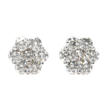 14k Solid Gold 12mm Lab Diamond Flower Cluster Earrings
