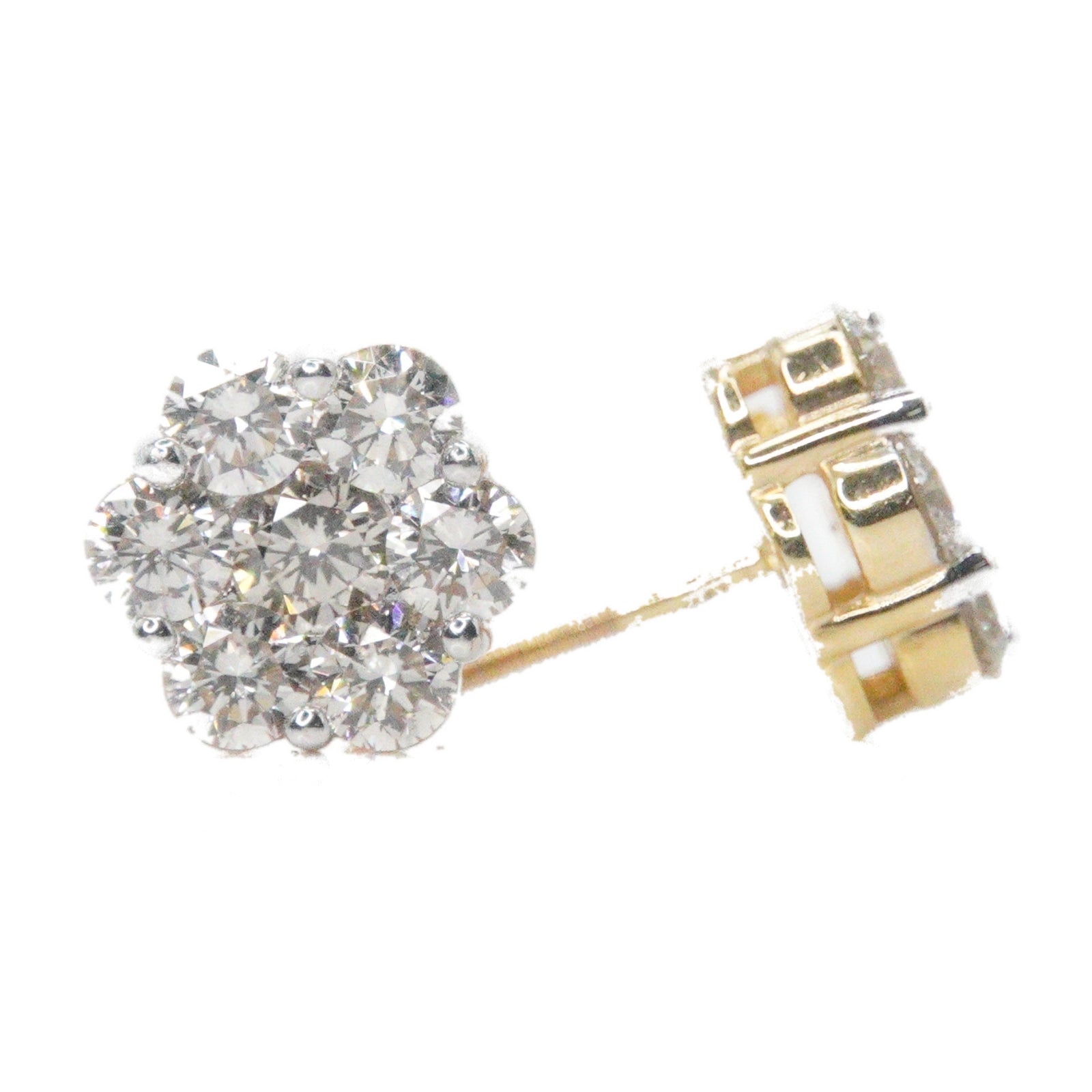 14k Solid Gold 12mm Lab Diamond Flower Cluster Earrings