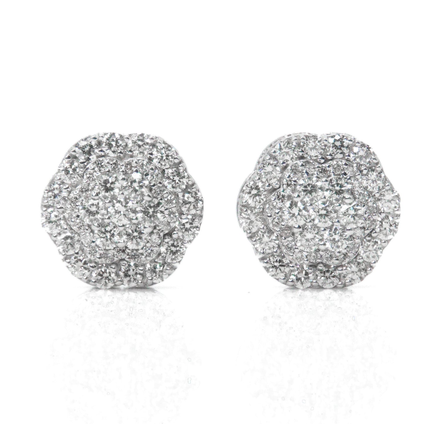 14k Solid Gold 12mm Lab Diamond Triple Layer Flower Earrings