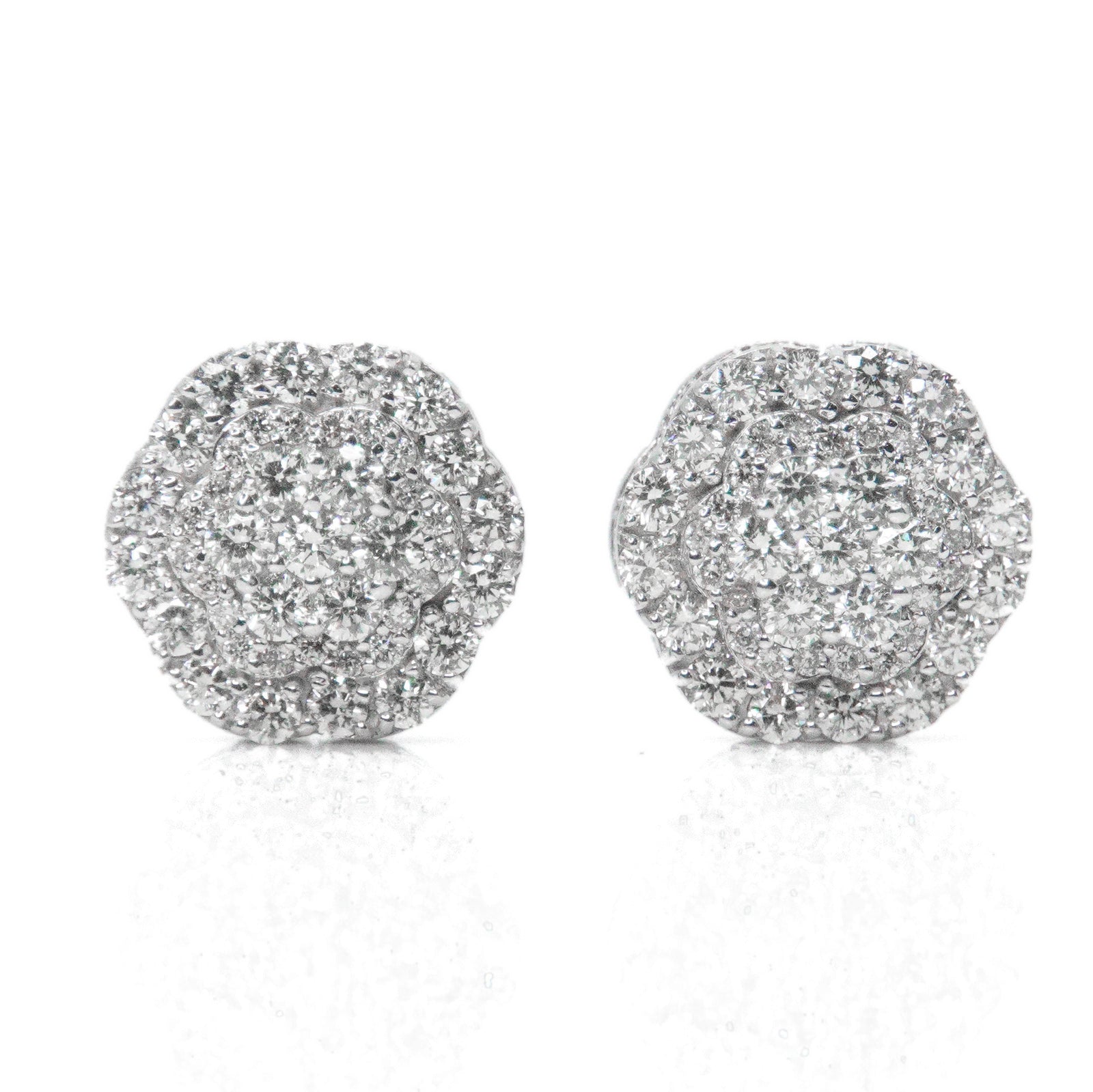 14k Solid Gold 12mm Lab Diamond Triple Layer Flower Earrings