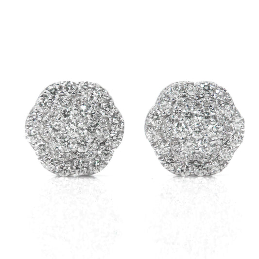 14k Solid Gold 12mm Lab Diamond Triple Layer Flower Earrings