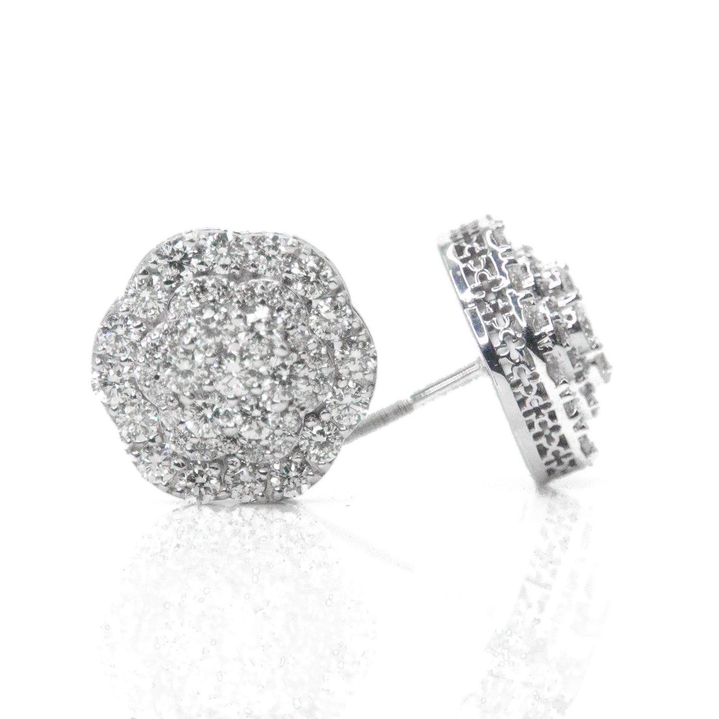 14k Solid Gold 12mm Lab Diamond Triple Layer Flower Earrings