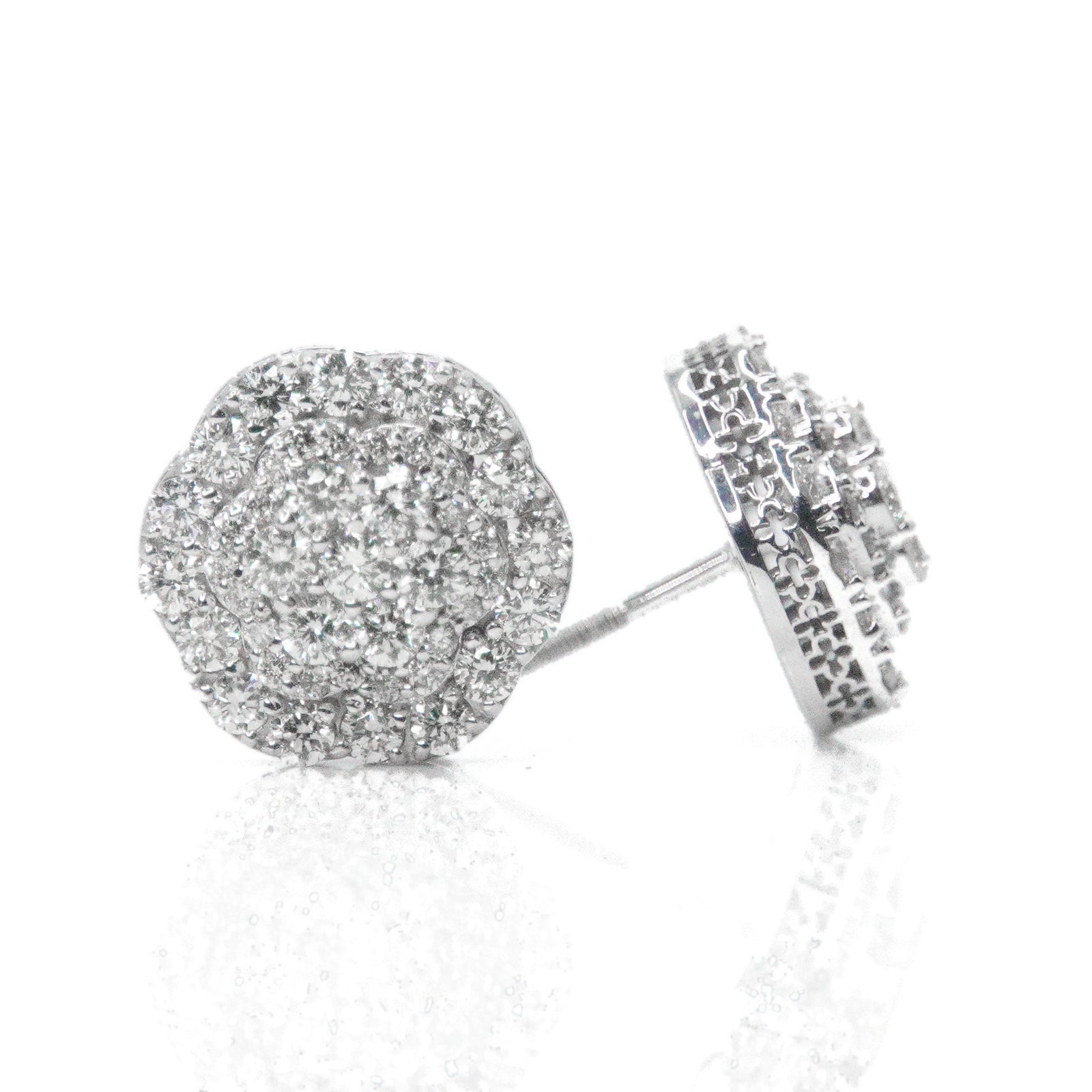 14k Solid Gold 12mm Lab Diamond Triple Layer Flower Earrings