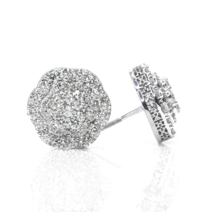 14k Solid Gold 12mm Lab Diamond Triple Layer Flower Earrings