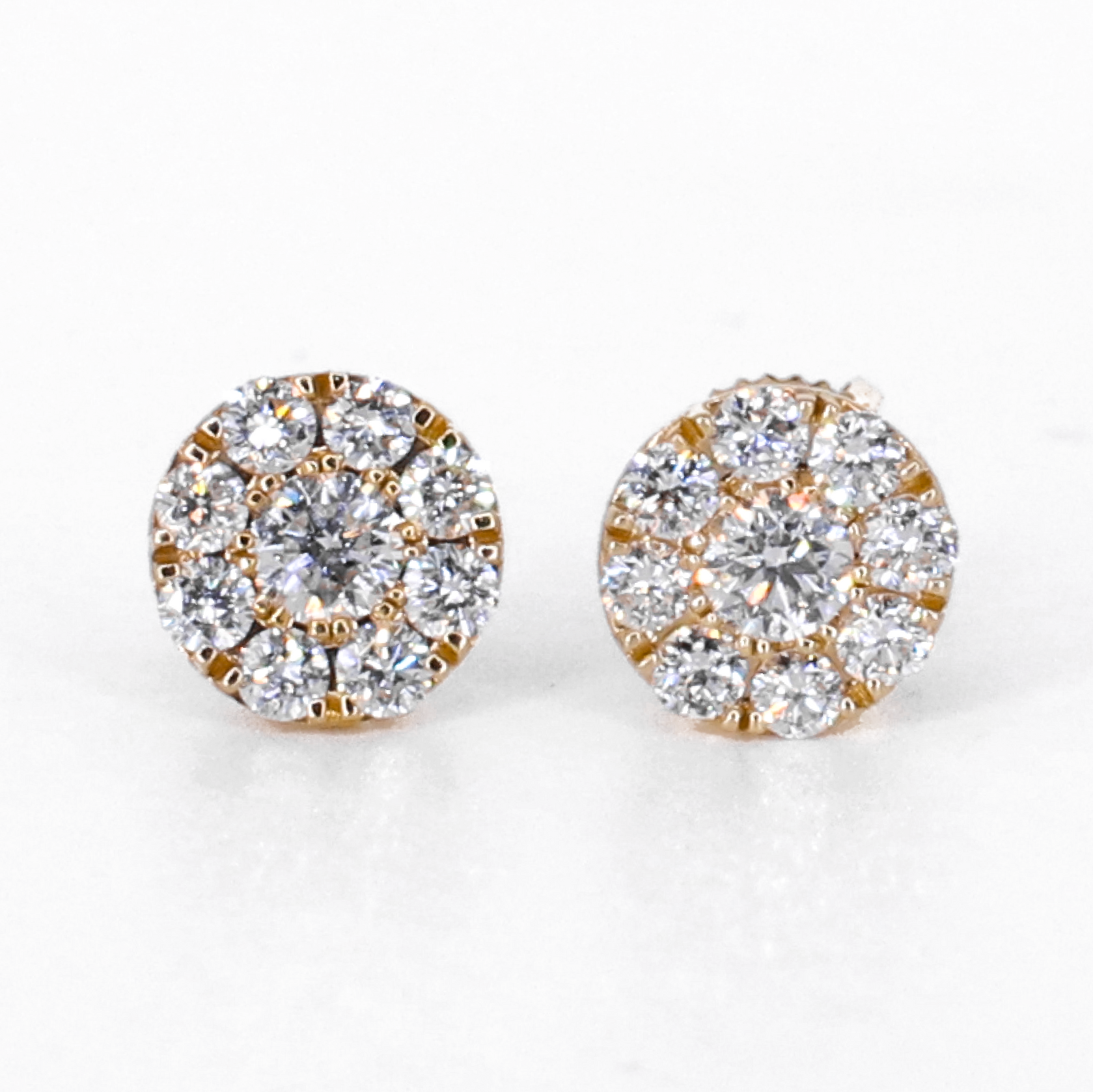 14k Solid Gold 8mm Lab Diamond Cluster Earrings