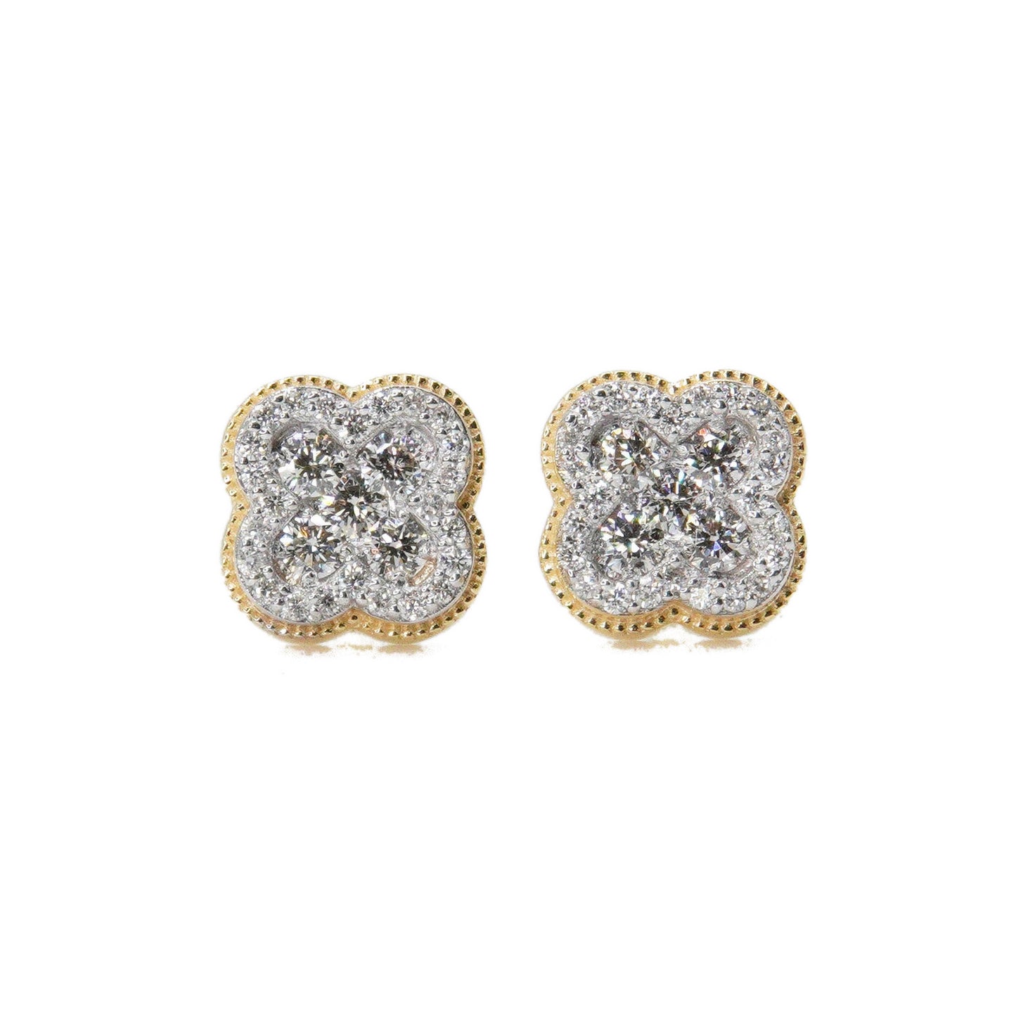 14k Solid Gold 8mm Lab Diamond Clover Earrings