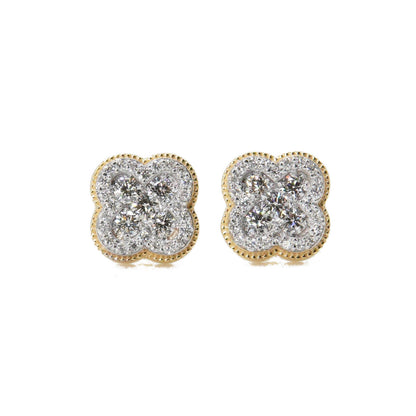 14k Solid Gold 8mm Lab Diamond Clover Earrings