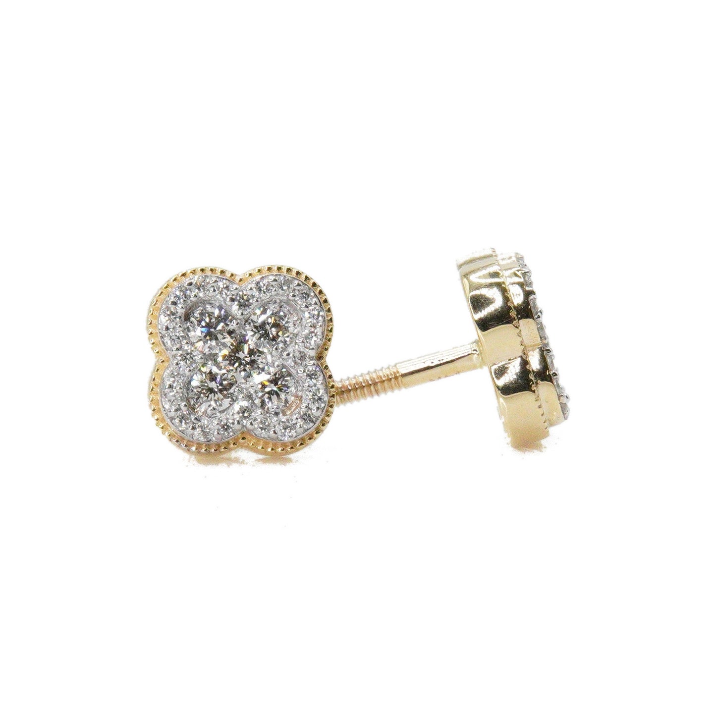 14k Solid Gold 8mm Lab Diamond Clover Earrings