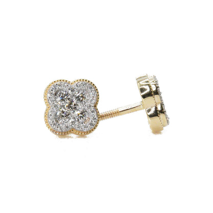 14k Solid Gold 8mm Lab Diamond Clover Earrings