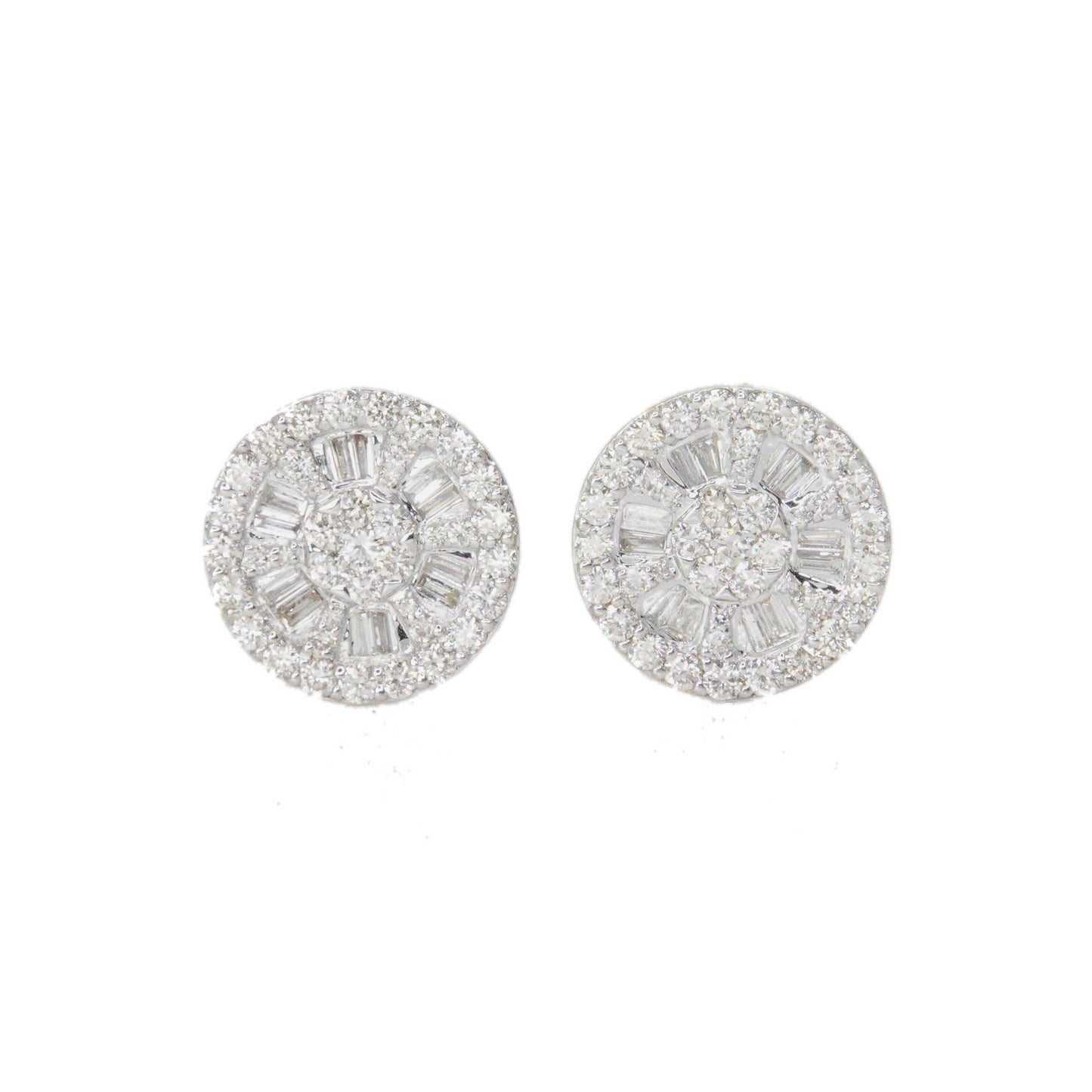 14k Solid Gold 8mm Lab Baguette Diamond Glass Wheel Earrings