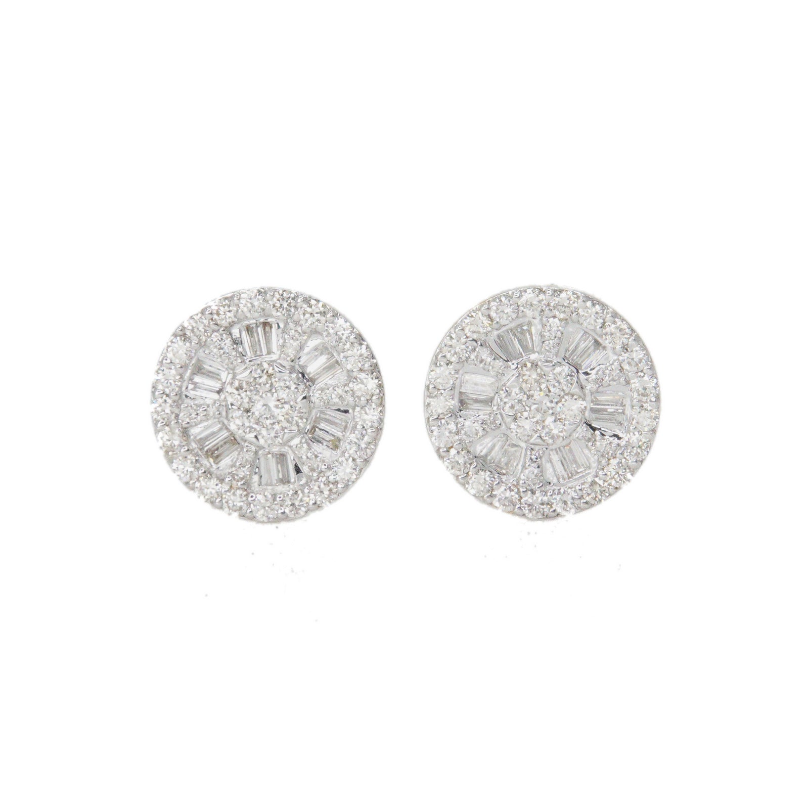 14k Solid Gold 8mm Lab Baguette Diamond Glass Wheel Earrings