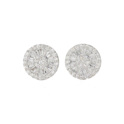 14k Solid Gold 8mm Lab Baguette Diamond Glass Wheel Earrings