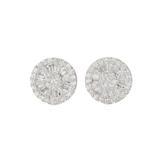 14k Solid Gold 8mm Lab Baguette Diamond Glass Wheel Earrings