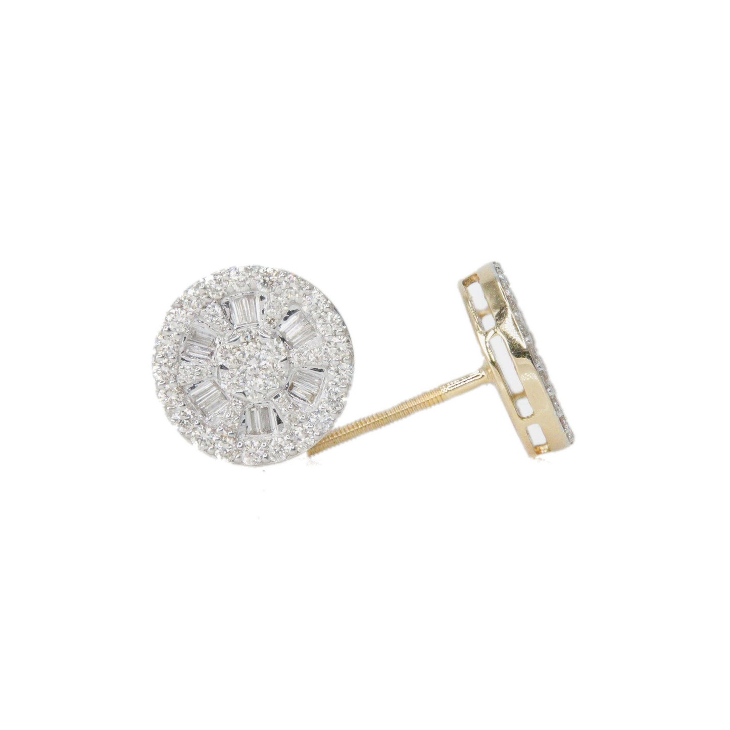 14k Solid Gold 8mm Lab Baguette Diamond Glass Wheel Earrings