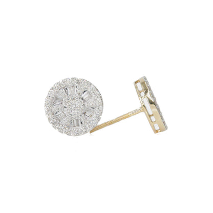 14k Solid Gold 8mm Lab Baguette Diamond Glass Wheel Earrings