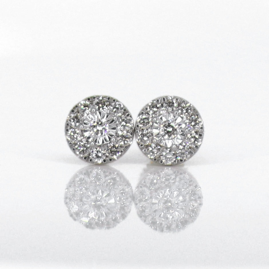 14k Solid Gold 8mm Lab Diamond 3D Cluster Earrings