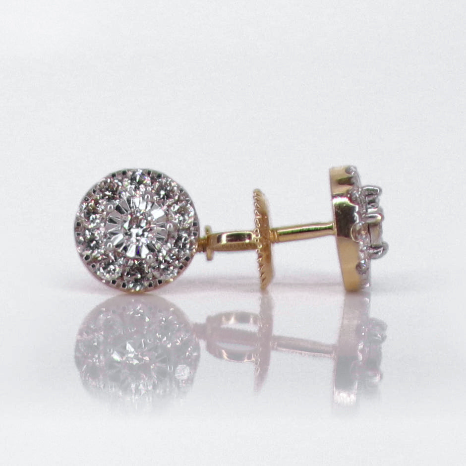 14k Solid Gold 8mm Lab Diamond 3D Cluster Earrings