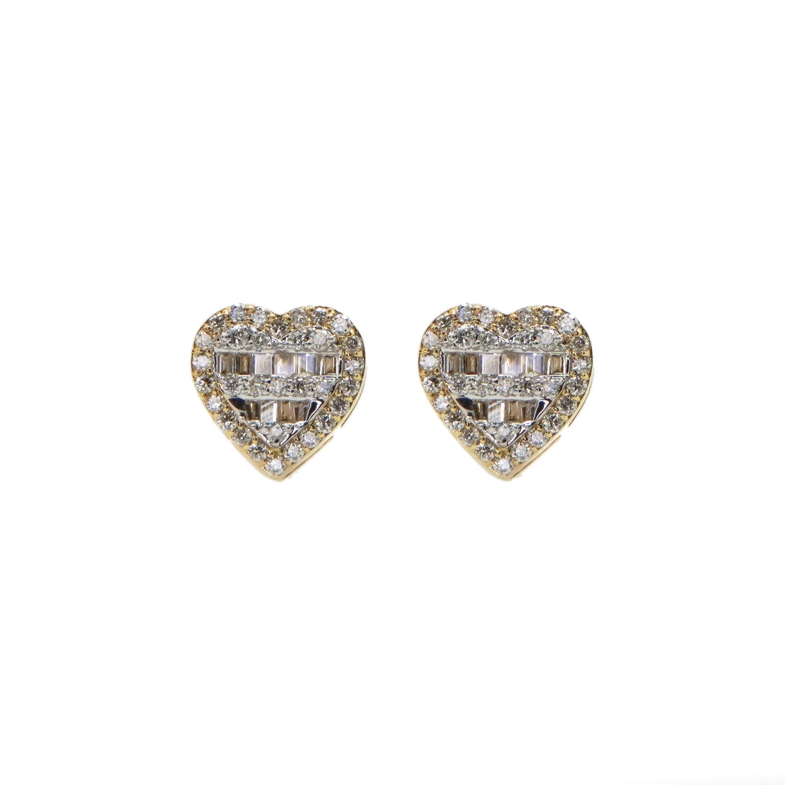 14k Solid Gold 8mm Lab Diamond Baguette Heart Earrings