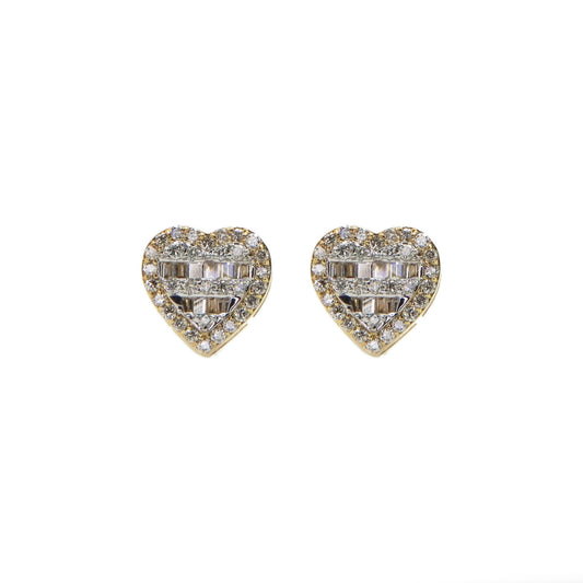 14k Solid Gold 8mm Lab Diamond Baguette Heart Earrings