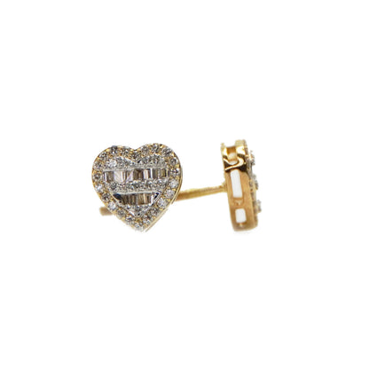 14k Solid Gold 8mm Lab Diamond Baguette Heart Earrings