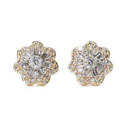 14k Solid Gold 9mm Lab Diamond Baguette Snowflake Earrings